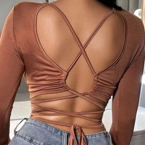 SHEIN coffee brown long sleeve tee